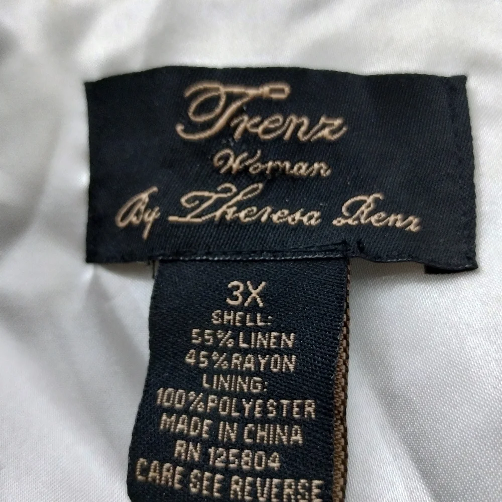 Trenz by Theresa Renz Women's Linen Blend Barrel Jacket size 3X Classic Quiet Lu